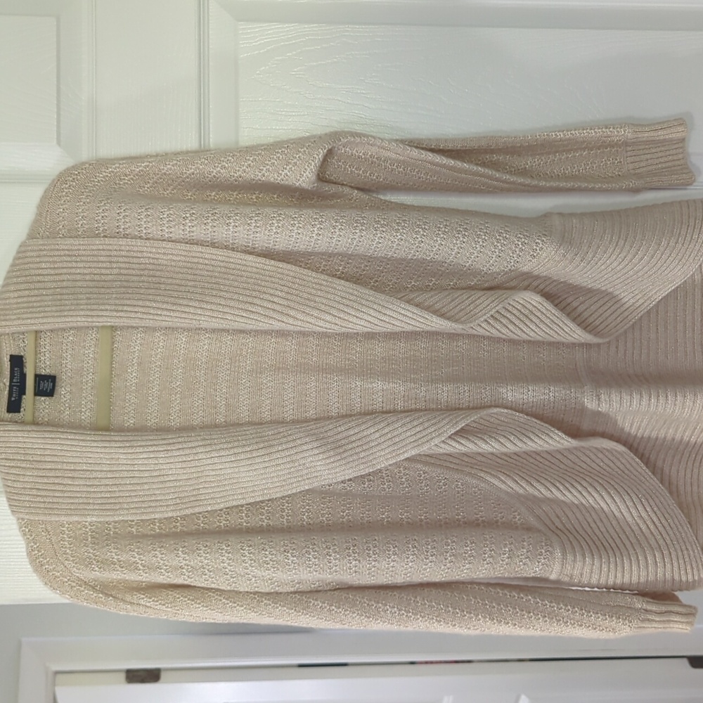 Light Cream Open-Front Knit Cardigan Sweater